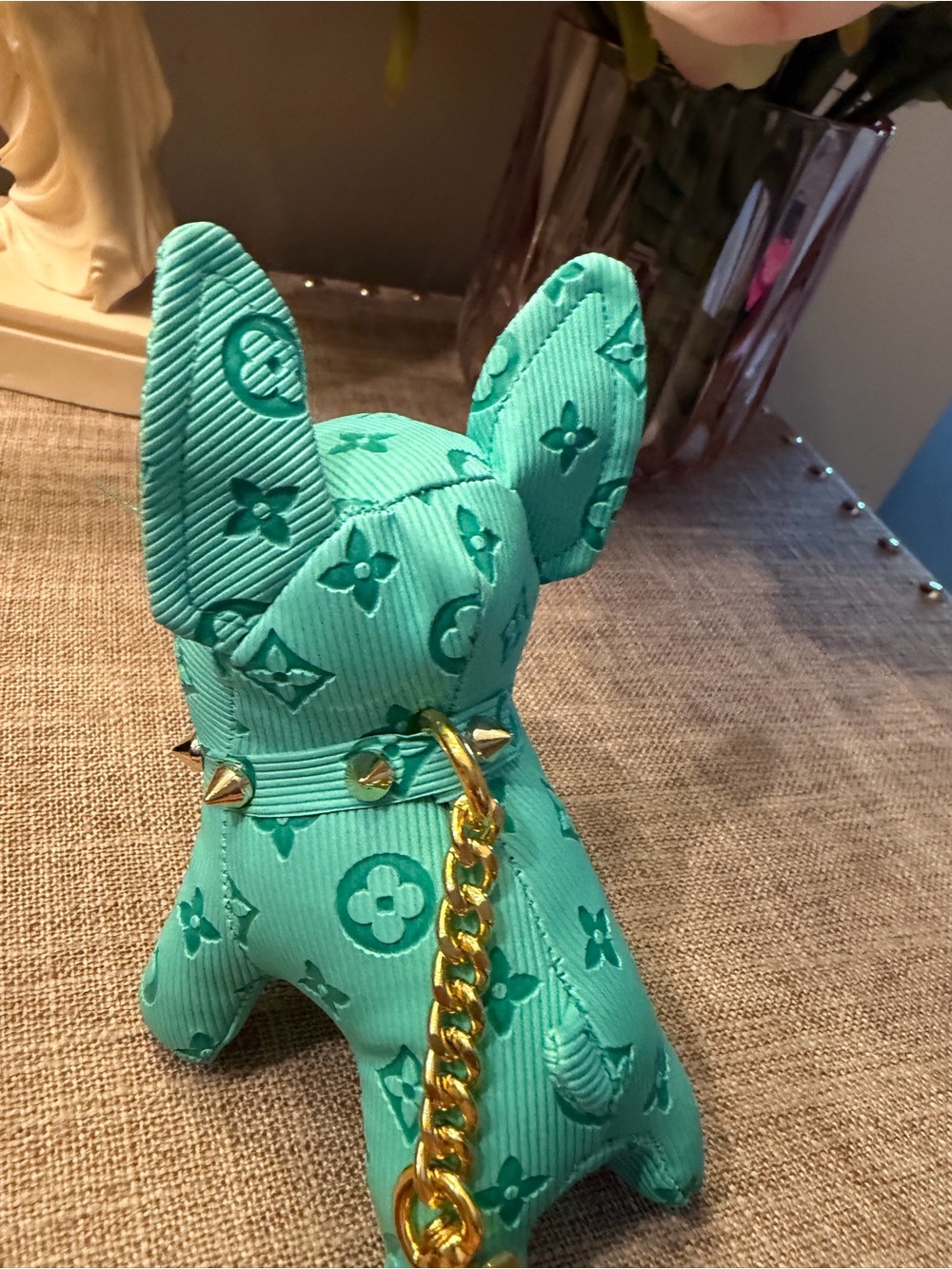Teal fashion Monogram Puppy Charm with Gold Chain - Picture 4 of 7